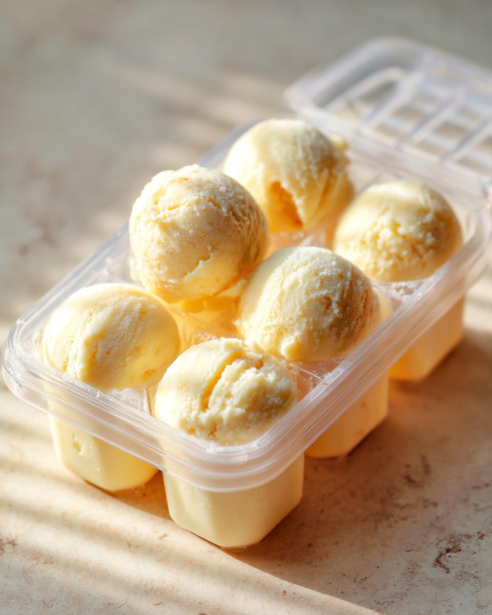 Close-up of frozen cat treats in a plastic ice cube tray, perfect for hot weather.