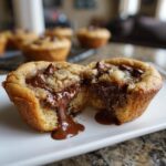 Close-up of a gooey chocolate cookie cup, highlighting the melted chocolate filling. Perfect for The Ultimate Gooey Cookie Cup Hack.