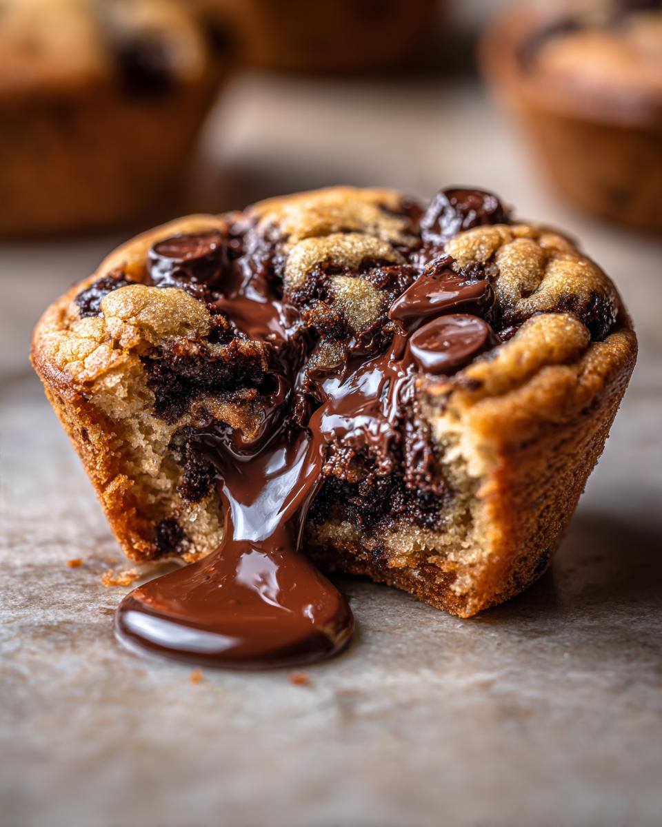 Close-up of a gooey chocolate cookie cup with melted chocolate, showcasing the Ultimate Gooey Cookie Cup Hack.