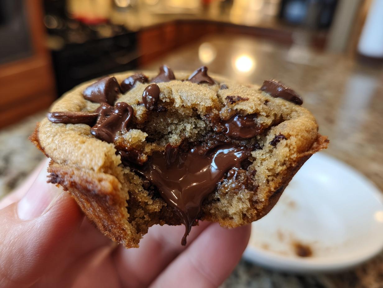 Close-up of a gooey chocolate cookie cup, showcasing The Ultimate Gooey Cookie Cup Hack.