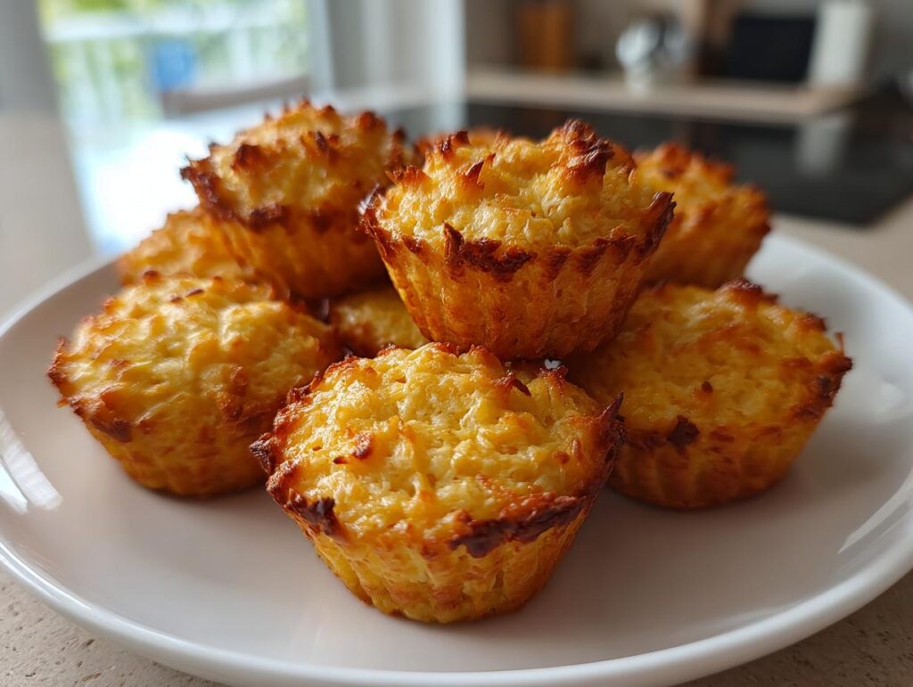 Pile of golden-brown Grain-Free Cat Treats on a white plate, ready for your feline friend.