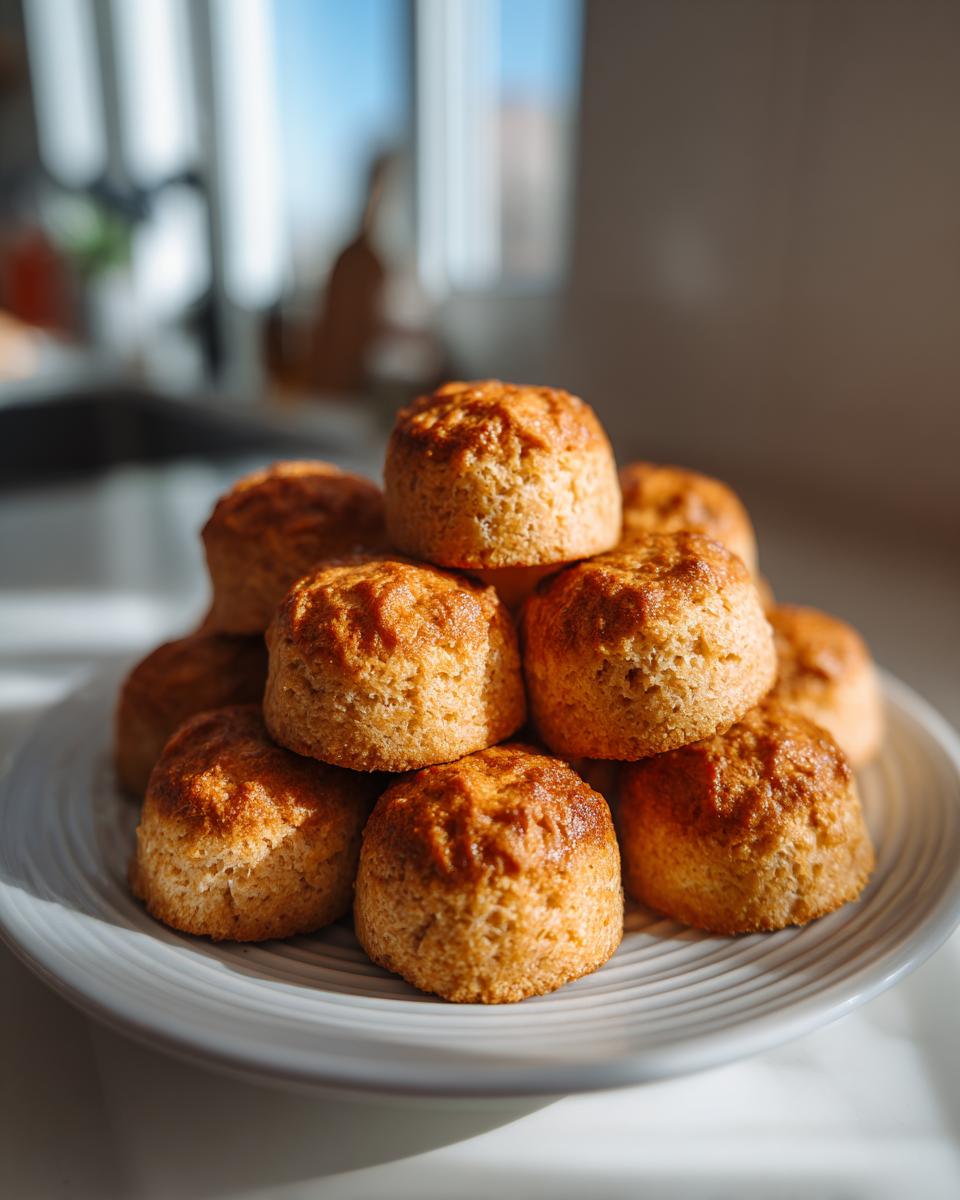 A stack of freshly baked Grain-Free Cat Treats on a white plate, ready to be enjoyed.