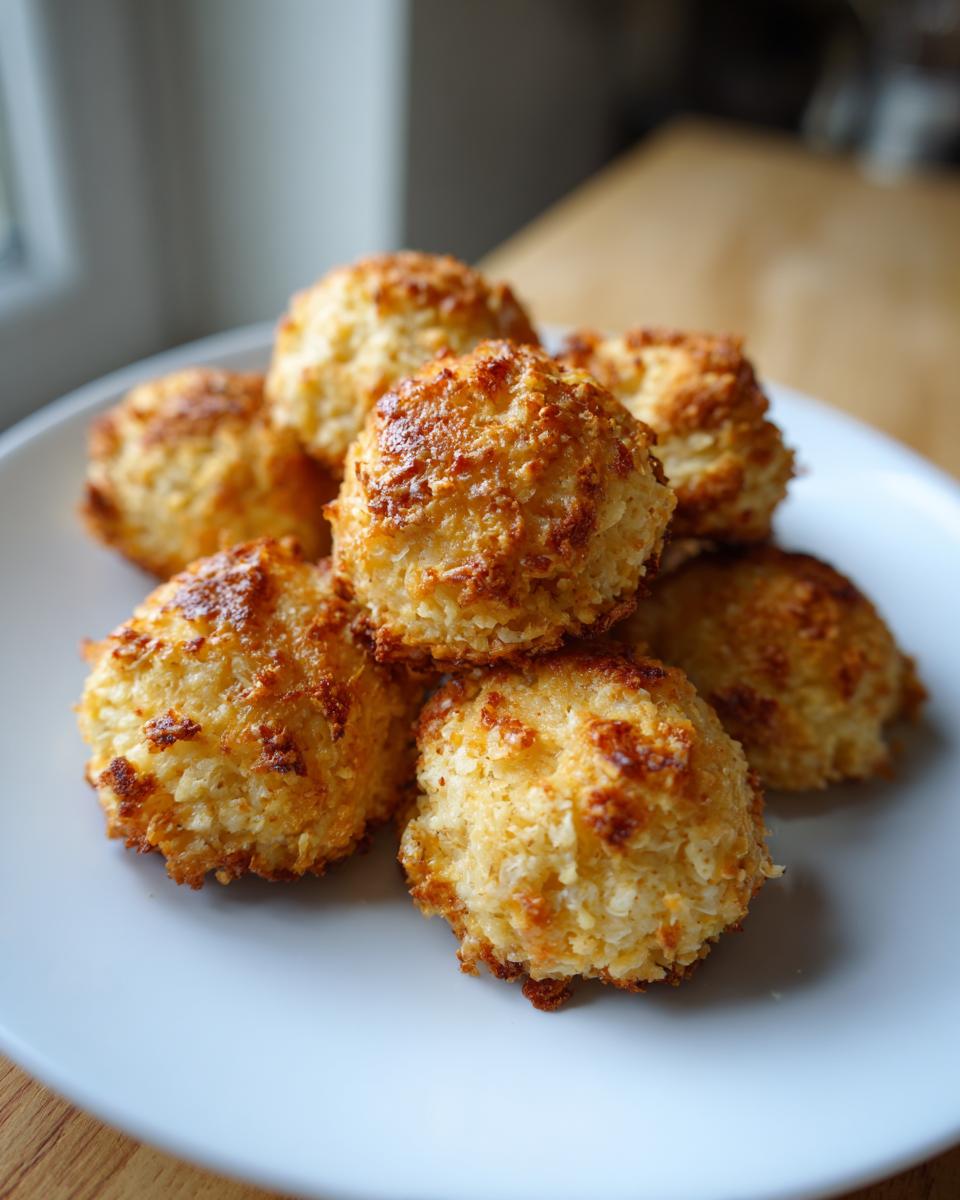 A stack of golden brown Grain-Free Fish Cat Treats on a white plate, ready to be enjoyed.