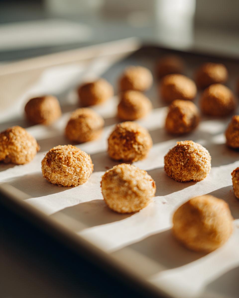 Close-up of freshly baked Hairball Support Cat Treats on a baking sheet, ready to be enjoyed.