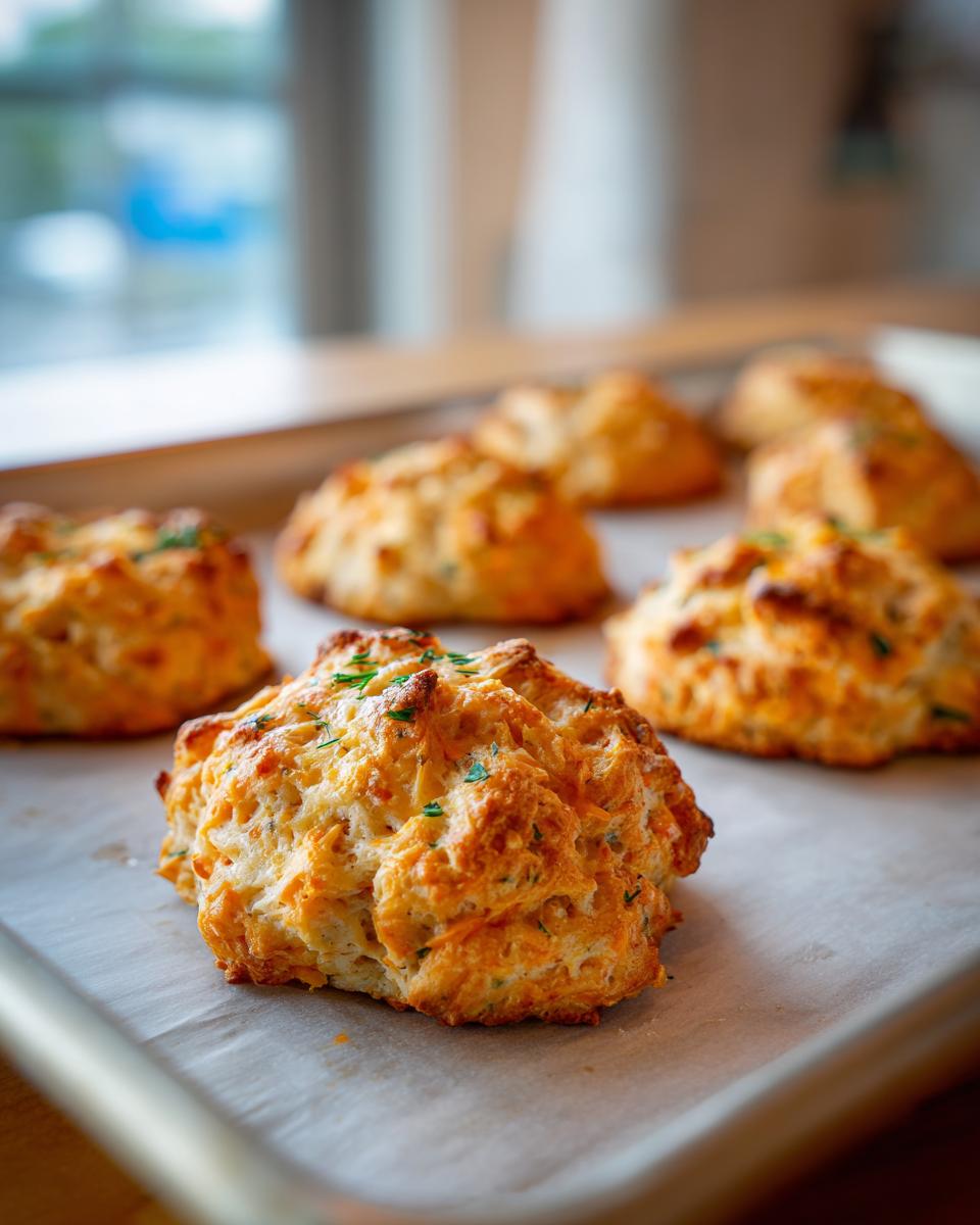 Close-up of freshly baked Homemade Salmon Cat Biscuits on a baking sheet, ready to cool.