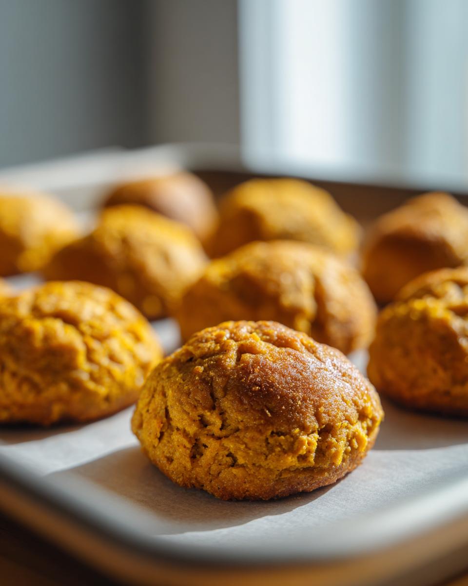 Close-up of freshly baked hypoallergenic cat treats on a baking sheet.