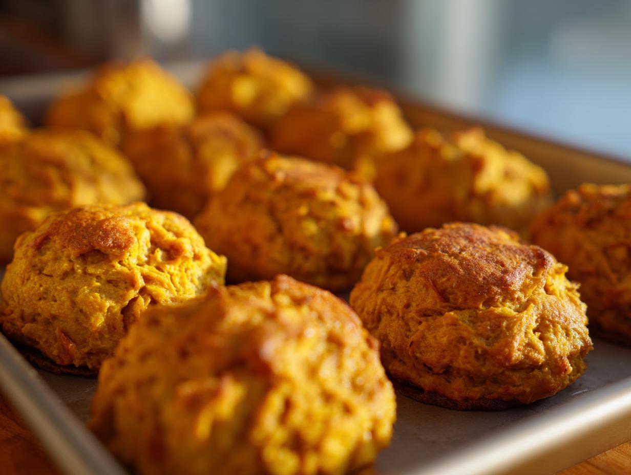 Close-up of freshly baked hypoallergenic cat treats on a baking sheet, ready to be enjoyed.