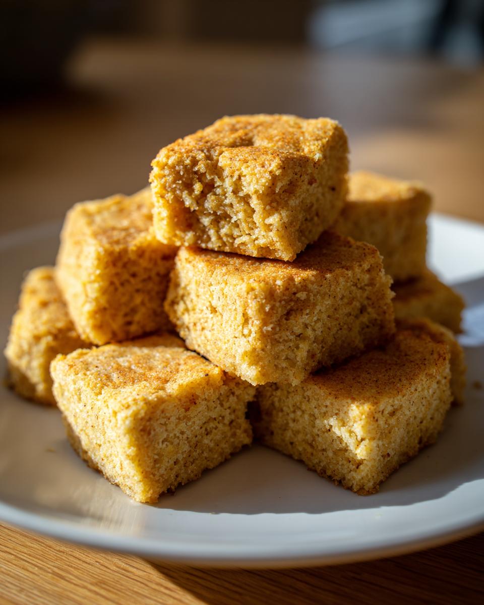 Stack of homemade hypoallergenic cat treats cubes on a white plate. The image shows the texture of the treats.