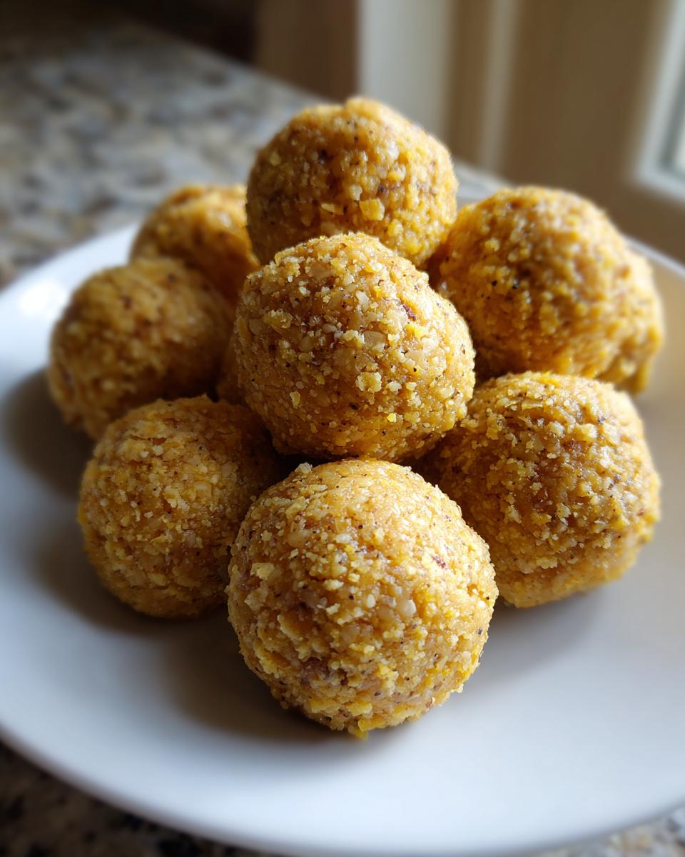 Close-up of a pile of No-Bake Cat Treat Balls on a white plate, ready to be enjoyed.