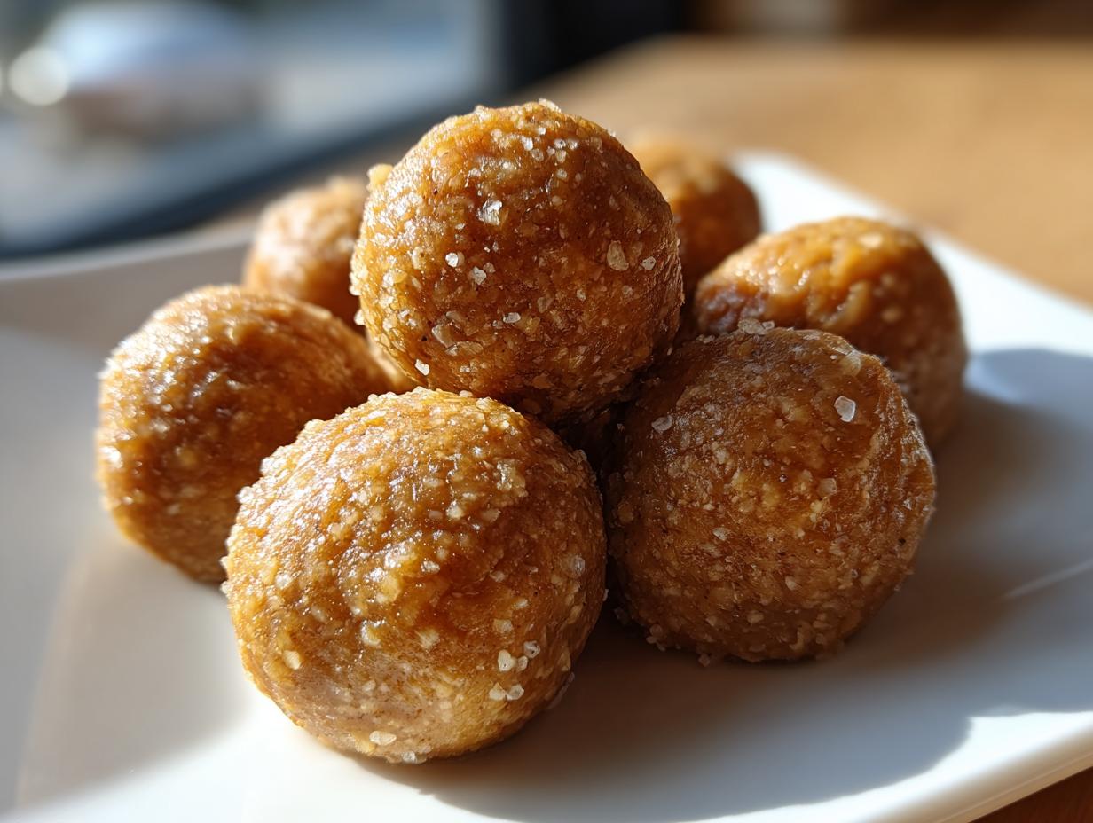 Pile of homemade No-Bake Cat Treat Balls on a white plate, close-up.