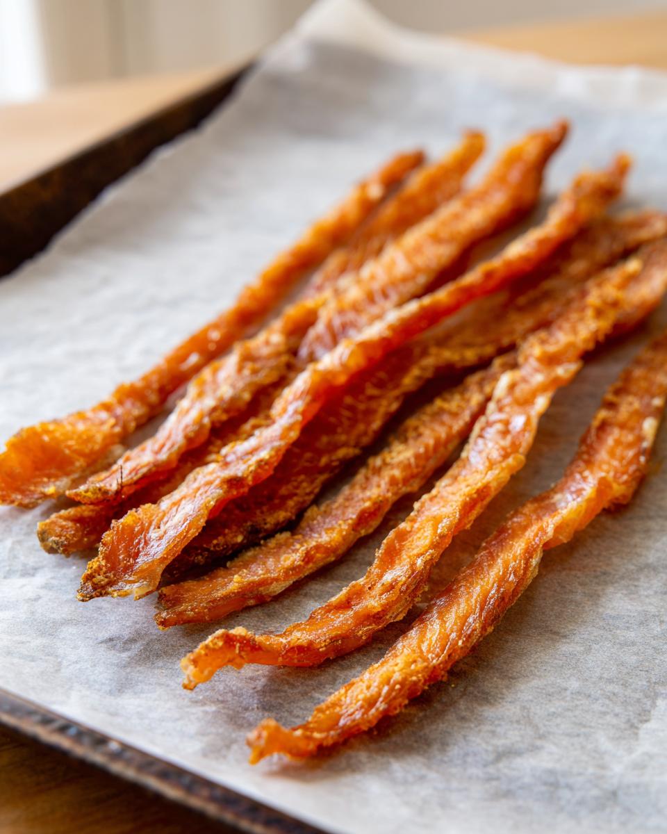 Close-up of crispy salmon skin cat treats on parchment paper, perfect for your cat. The best Salmon Skin Cat Treats!