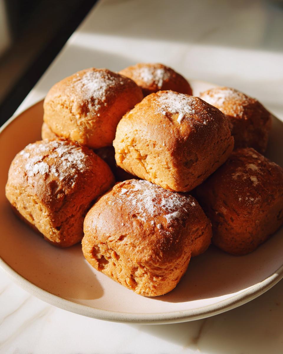 Close-up of soft pumpkin cat treats dusted with powder, perfect for your feline friend. These are the soft pumpkin cat treats.