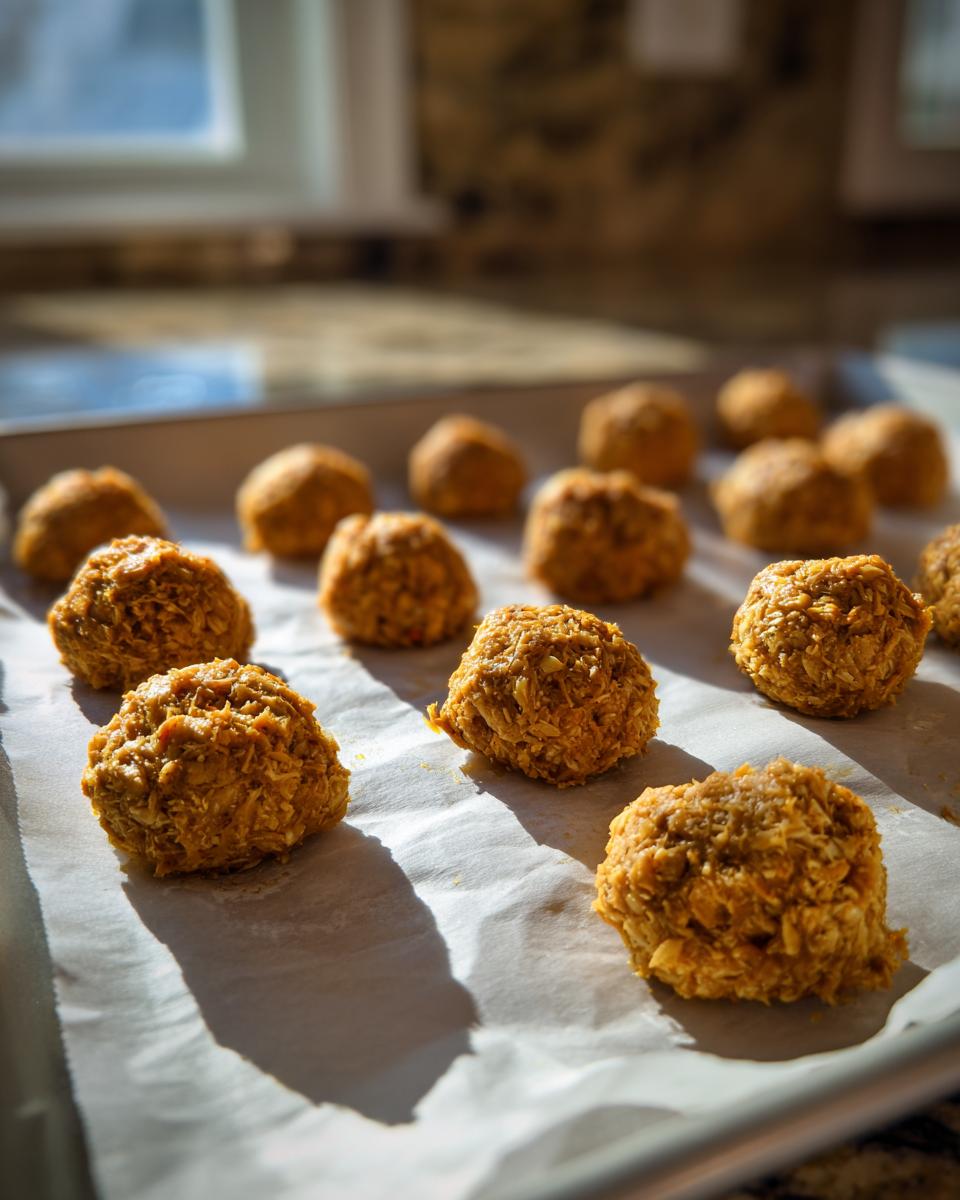 Tray of freshly baked Soft Senior Cat Treats on parchment paper.