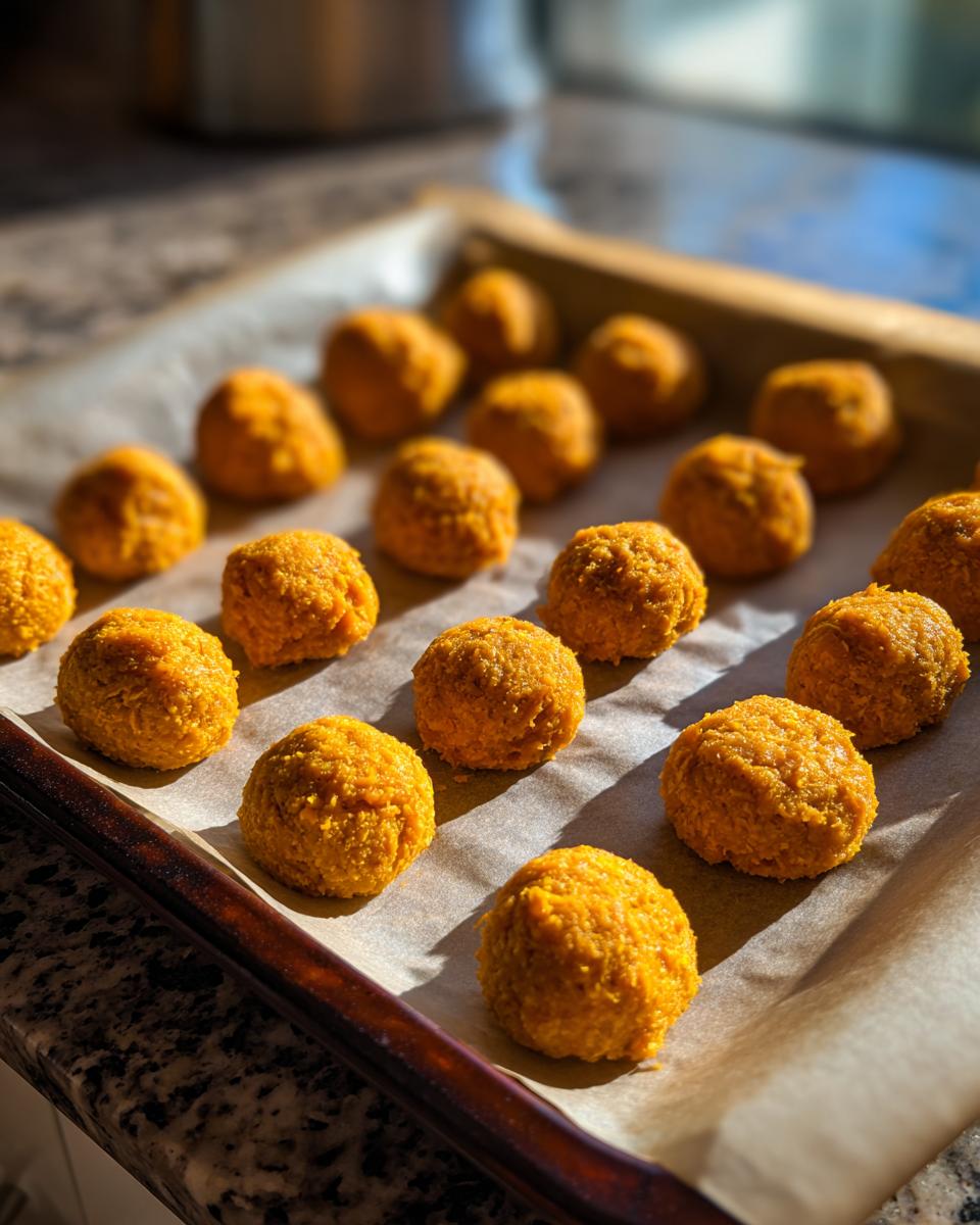 Close-up of freshly baked Soft Senior Cat Treats on a baking sheet, ready to be enjoyed.