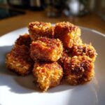 Pile of golden-brown Tuna Cat Snack Bites on a white plate, ready to be enjoyed.