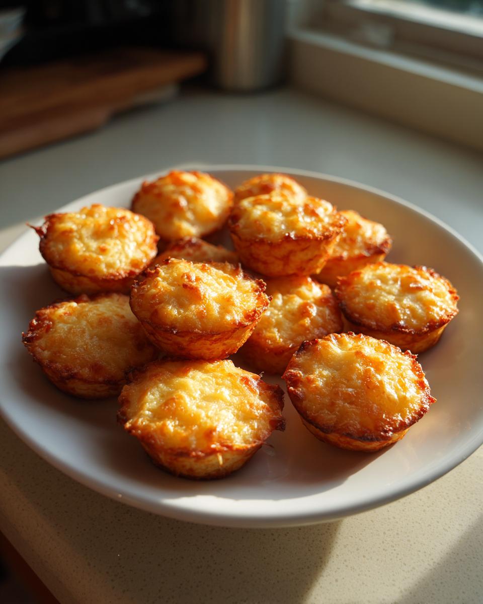 A plate of freshly baked Tuna Cat Snack Bites, golden brown and delicious.