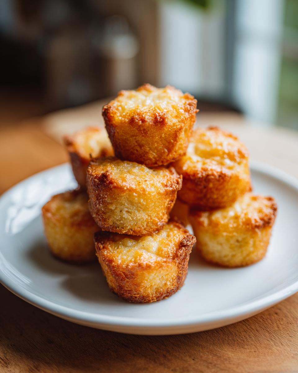 A stack of golden-brown Tuna Cat Snack Bites on a white plate, ready to be enjoyed by your cat.