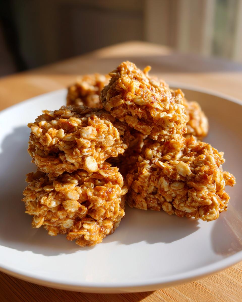 Close-up of a pile of Tuna & Oat Cat Crunchies on a white plate, perfect cat treats.