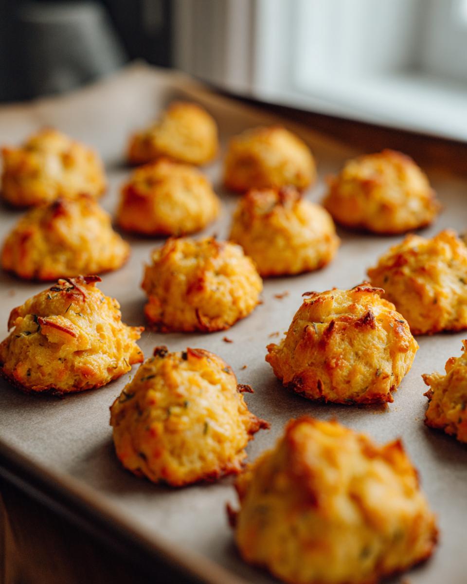 Close-up of freshly baked 4-Ingredient Tuna & Pumpkin Cat Bites on a baking sheet.