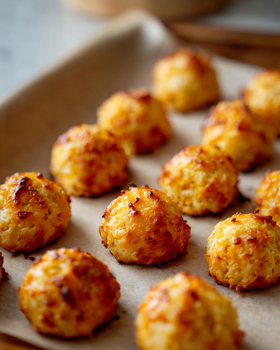 Close-up of baked 4-Ingredient Tuna & Pumpkin Cat Bites on parchment paper.