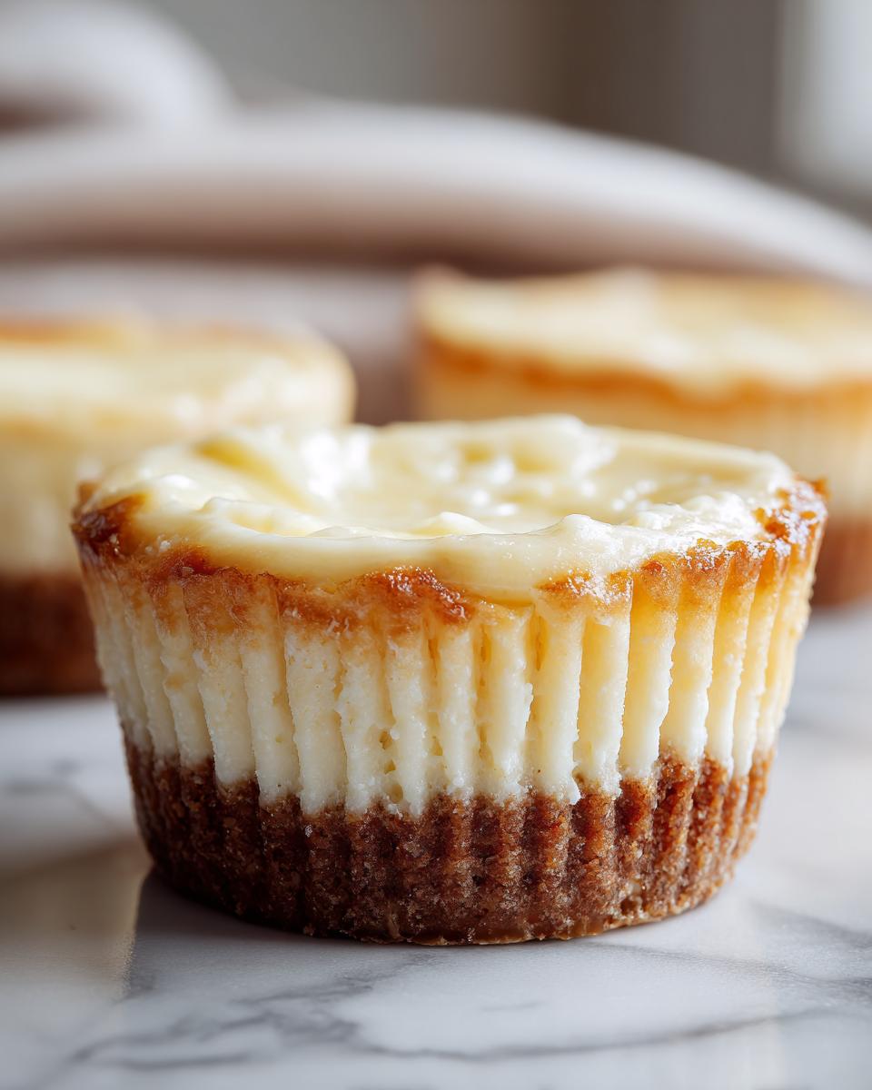 Close-up of a single Viral Two-Ingredient Cheesecake Cup with a golden crust and creamy filling.