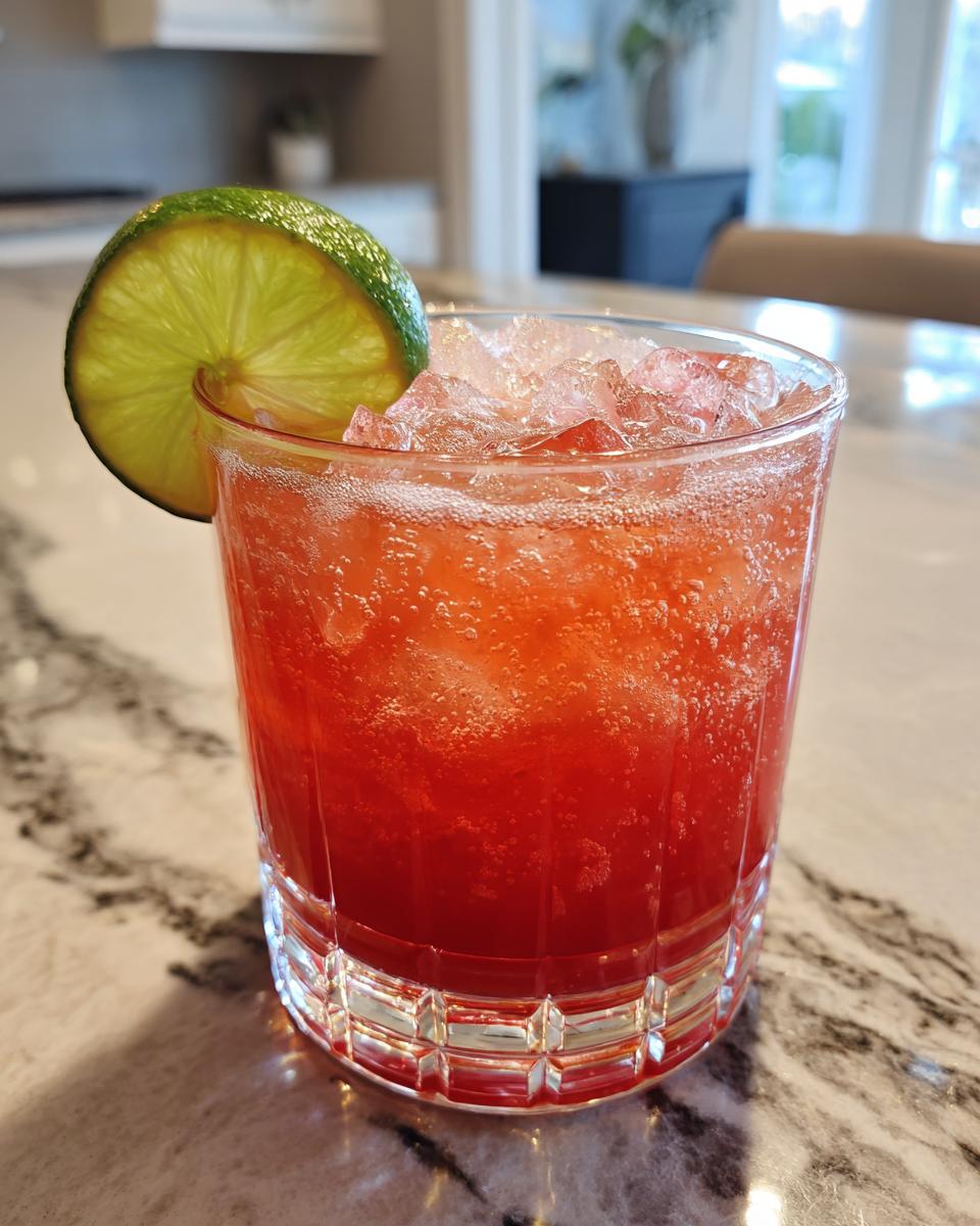 Close-up of a vibrant Bay Breeze Cocktail in a glass with ice and a lime garnish.
