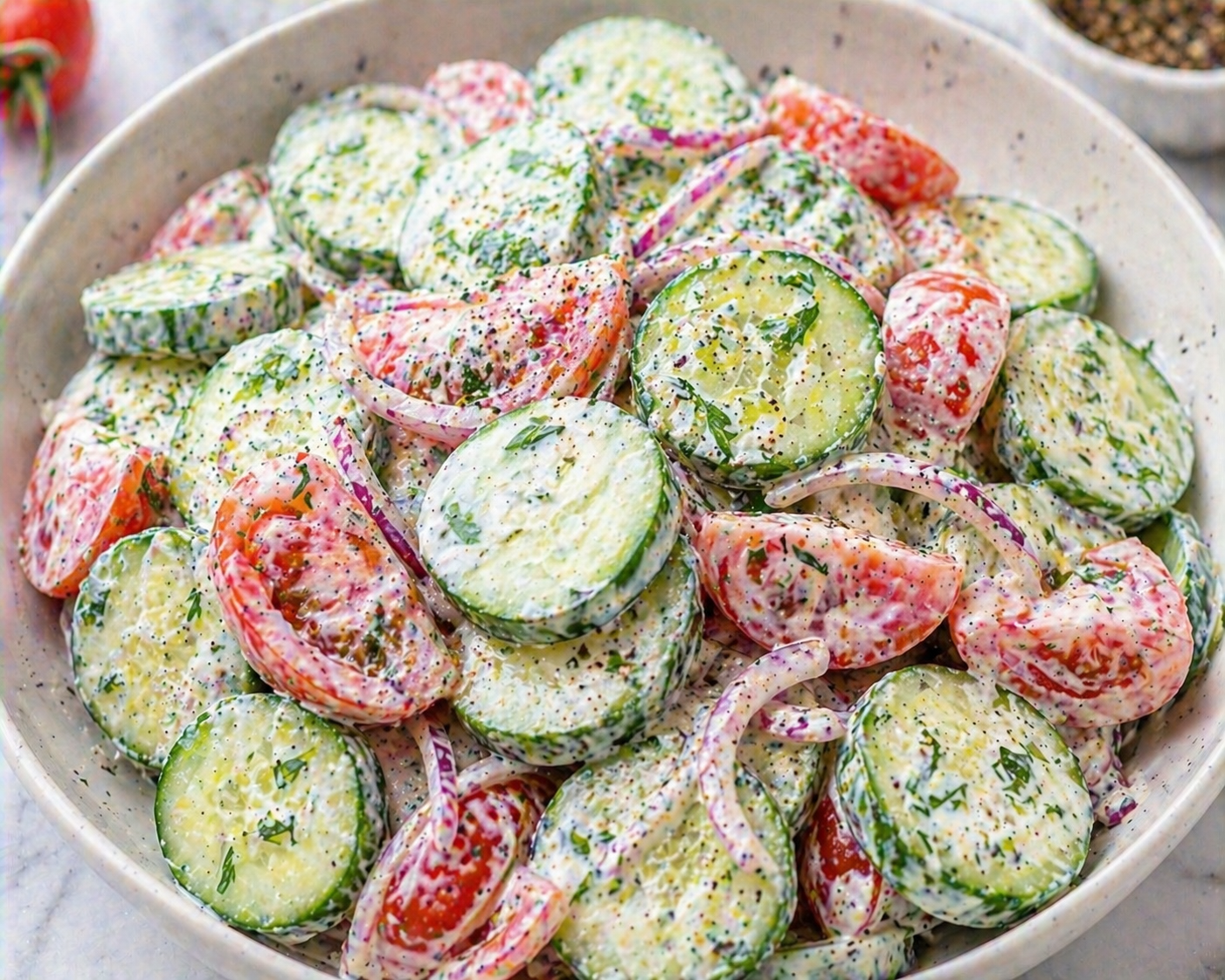 Creamy Cucumber and Tomato Salad