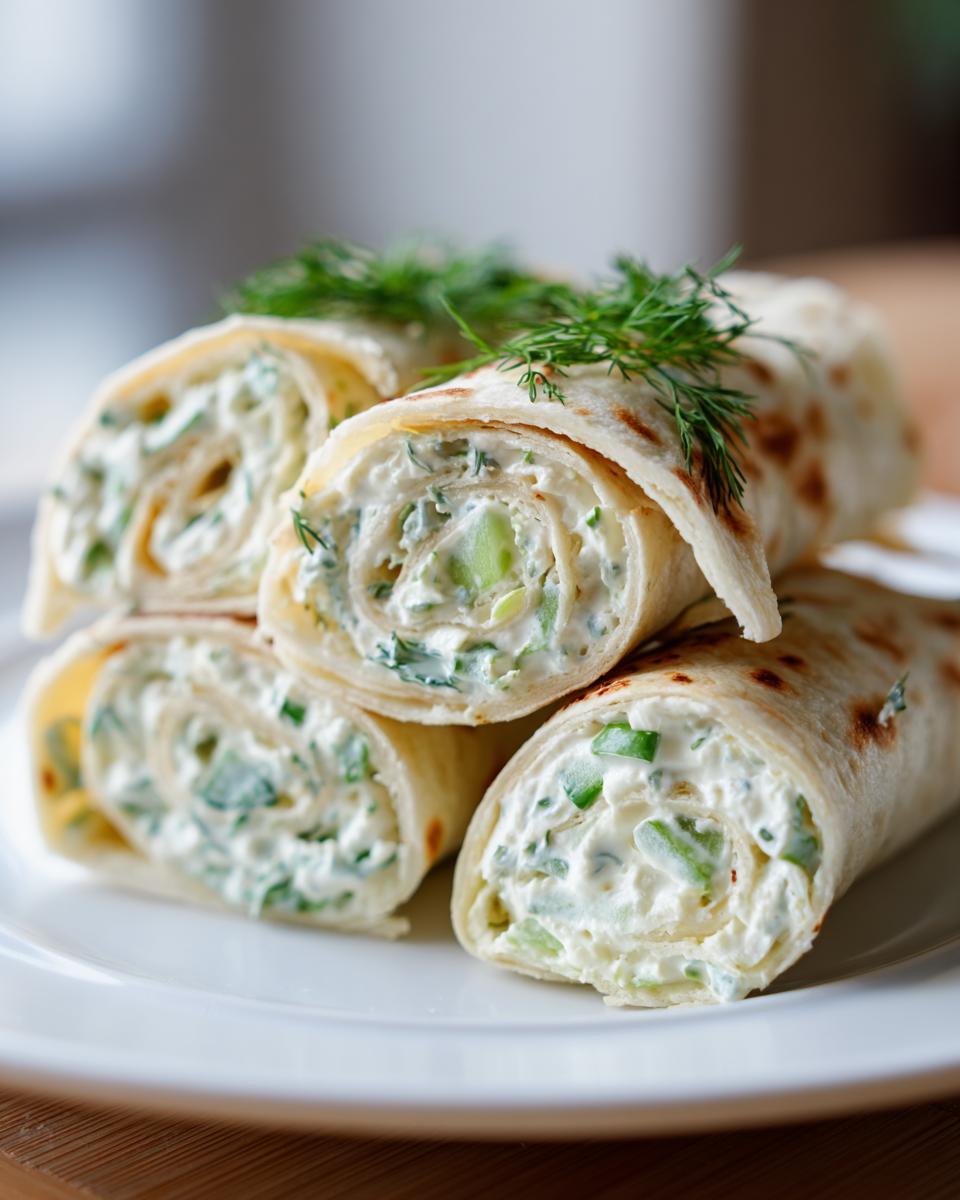 Close-up of Cucumber Dill Cream Cheese Pinwheels, a delicious appetizer.