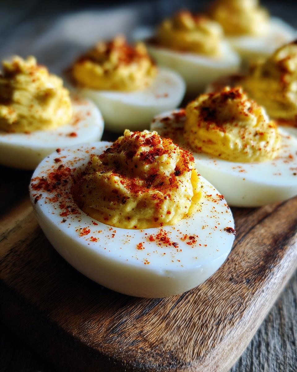Close-up of beautifully presented deviled eggs, garnished with paprika, perfect for any occasion. Featuring the primary keyword: Deviled Eggs.