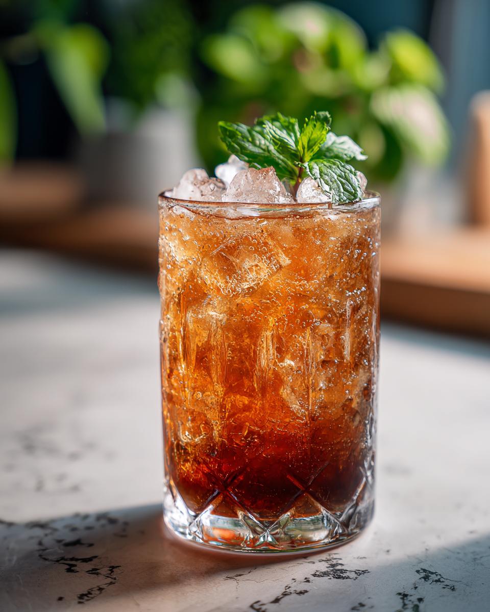 A chilled Easy Mai Tai cocktail in a glass, garnished with mint and ice.