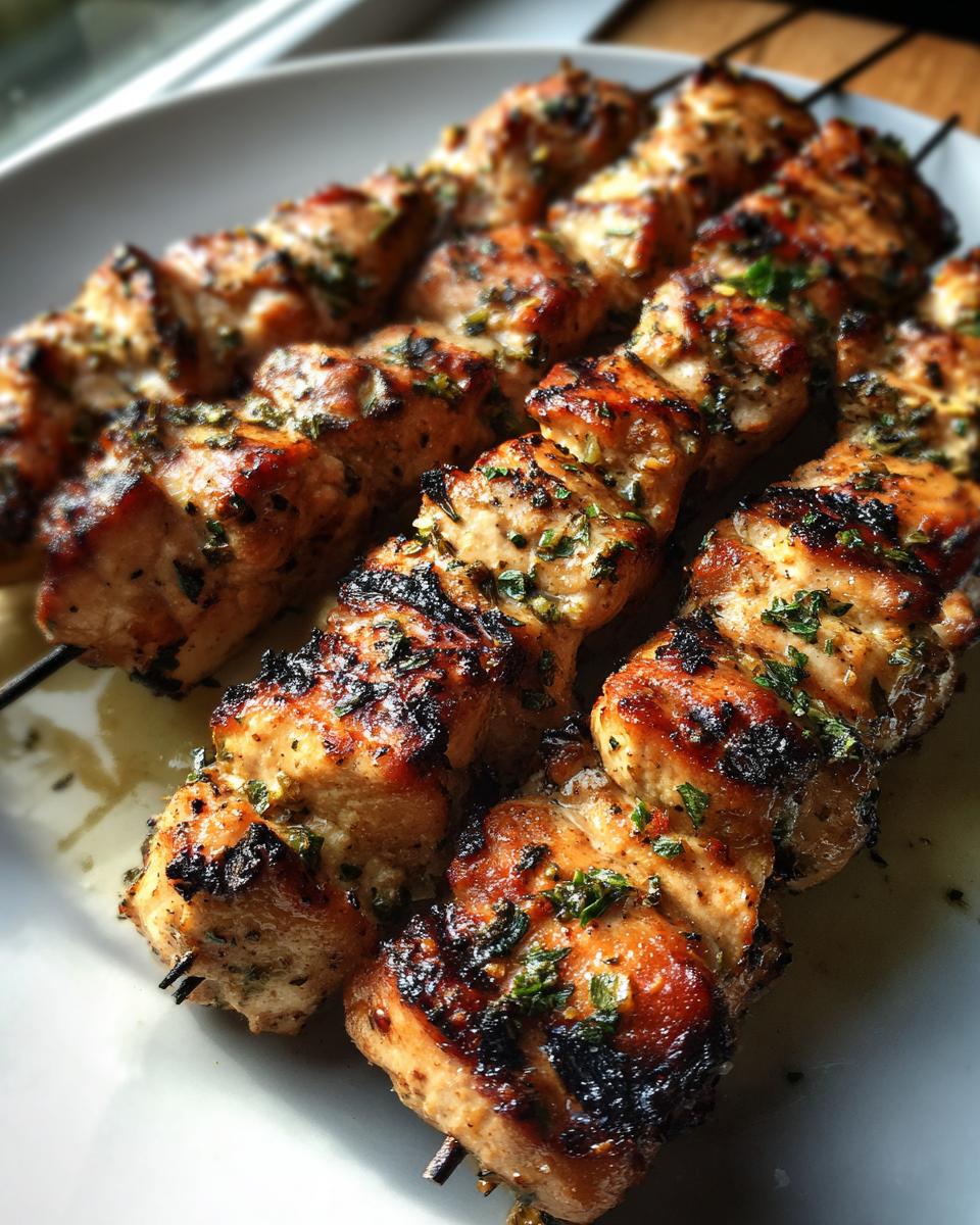 Close-up of grilled chicken skewers, perfect for Spring and Summer Recipes.