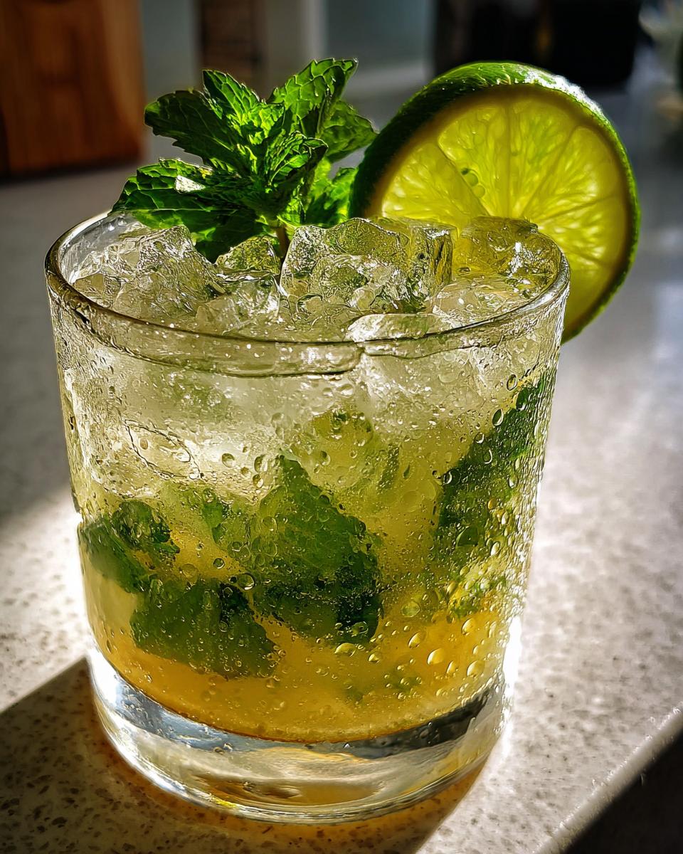 Close-up of a mojito cocktail with fresh mint, lime, and ice. Perfect for 33 Easy Summer Cocktails.