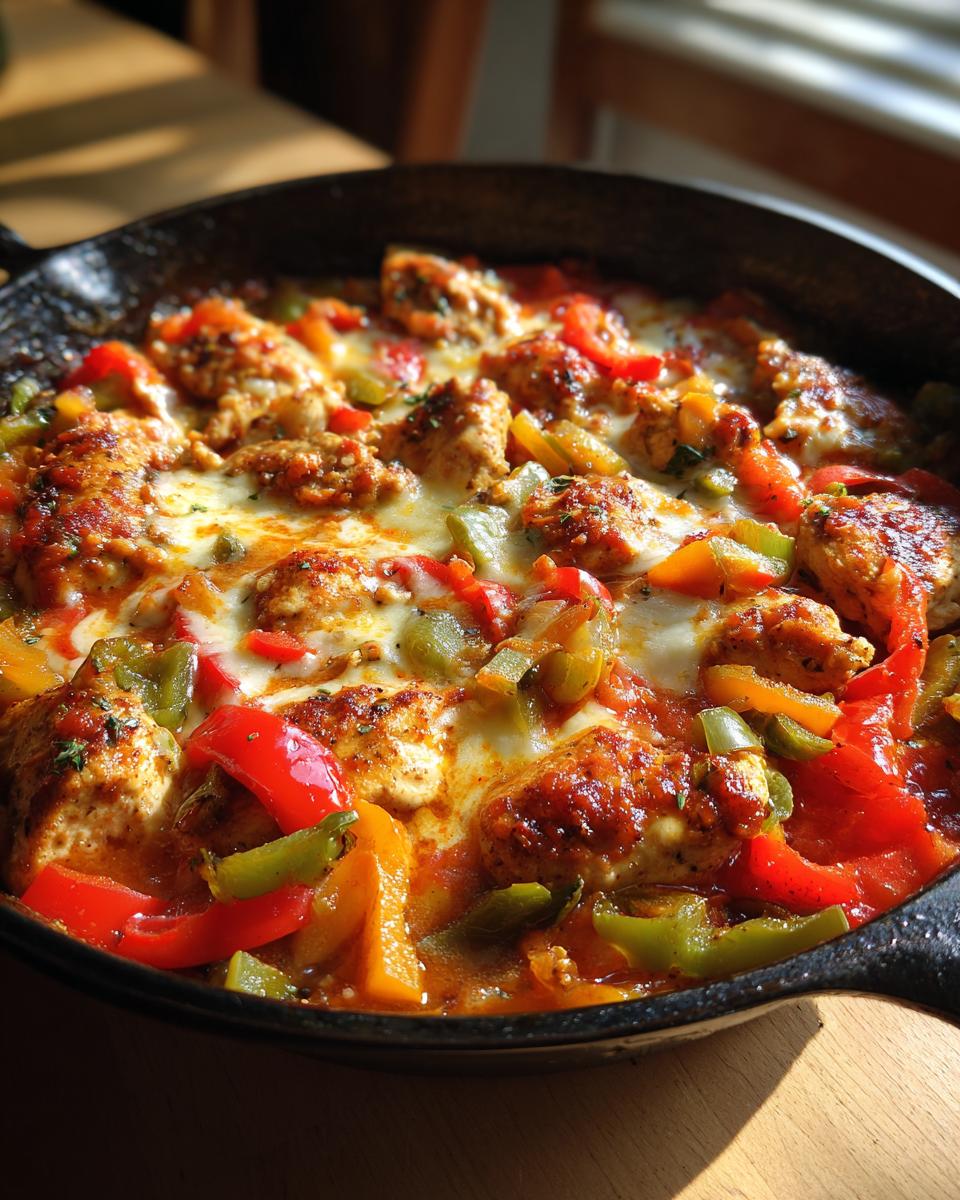 One-pan chicken and bell peppers cooked in a skillet, perfect for quick Summer Dinners You Can Make in 30 Minutes or Less.