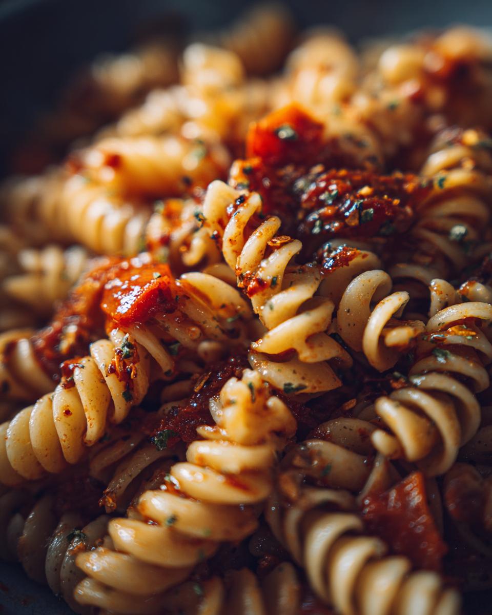 Close-up of pasta salad with tomato sauce. Learn how do you make pasta salad with this recipe!