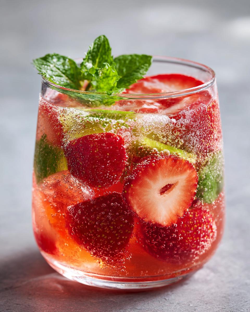 Close-up of a refreshing strawberry cocktail with mint, perfect for summer. This is one of the 20 Refreshing Fruity Cocktails.