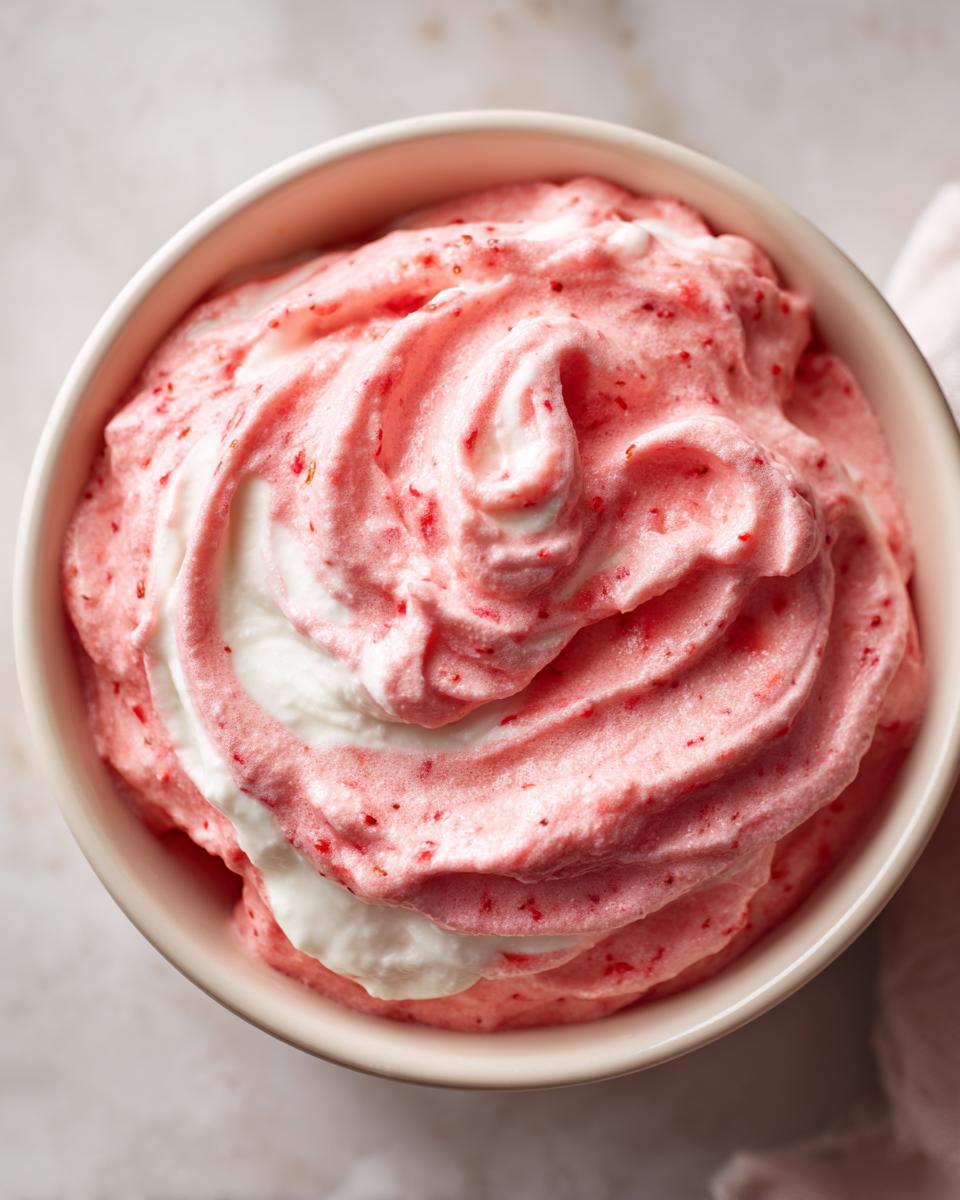 Overhead shot of a bowl filled with delicious Strawberry Fool, a perfect spring dessert.