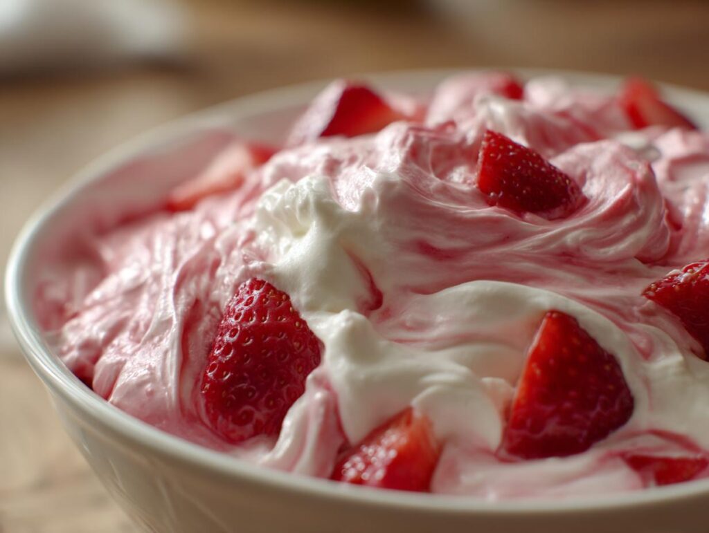 Close-up of a bowl of delicious Strawberry Fool, a perfect spring dessert.