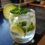 Close-up of a refreshing summer cocktail with lime, mint, and ice. Perfect for 33 Easy Summer Cocktails.