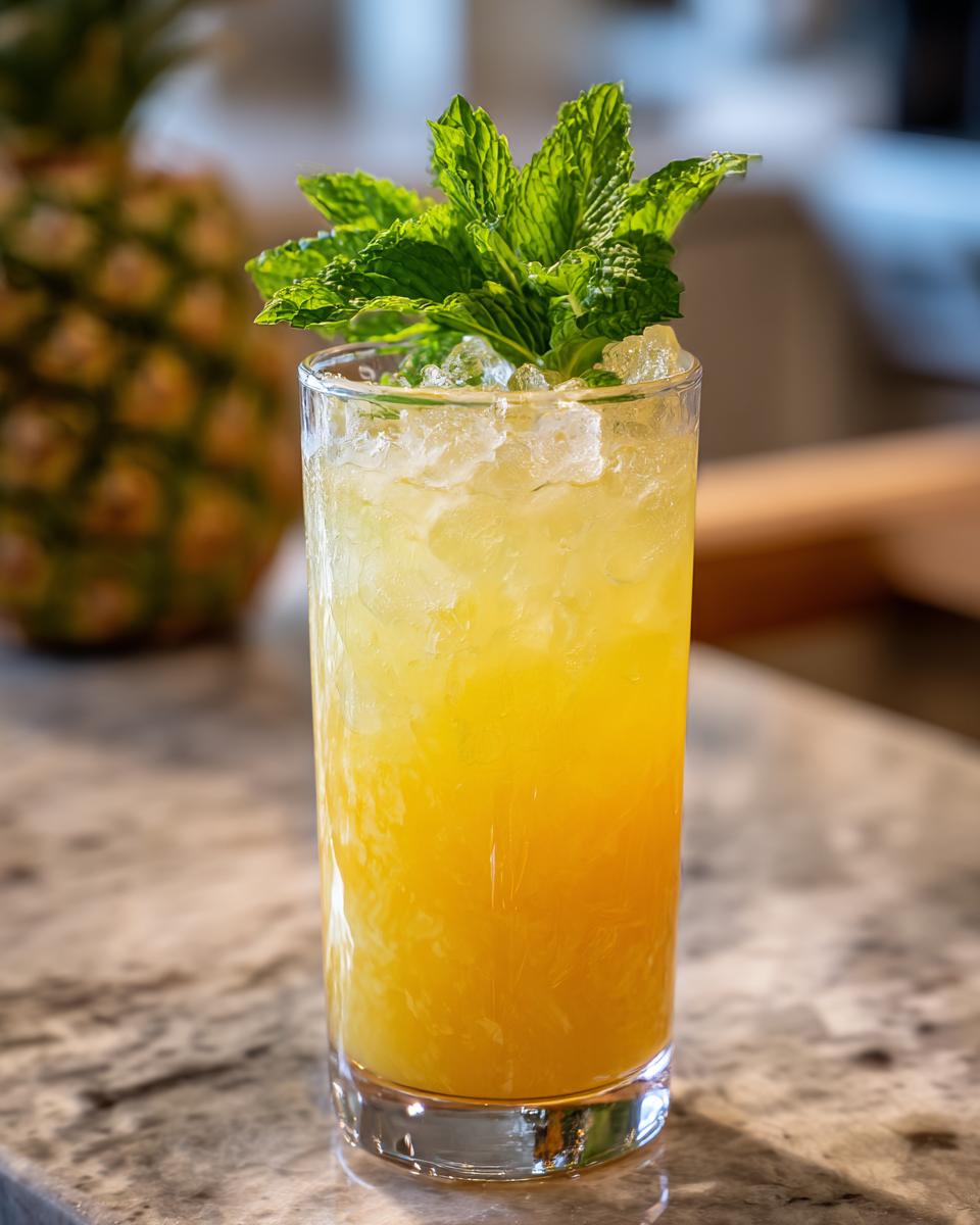 Tall glass of a refreshing summer cocktail, garnished with mint, perfect for Summer Cocktails That Anyone Can Mix Up at Home.