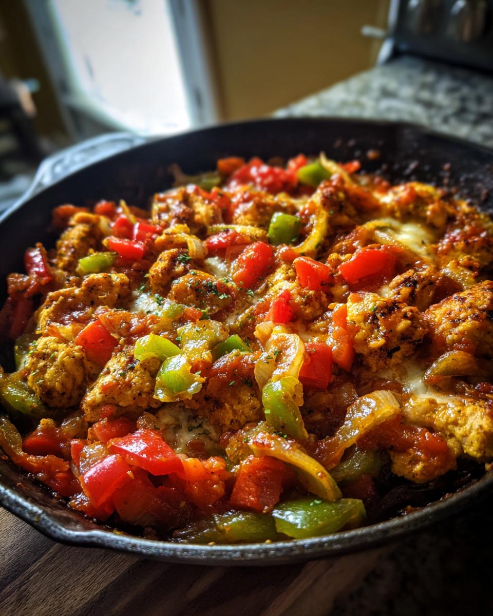 Close-up of a skillet with a Summer Dinner dish with colorful vegetables, perfect for a 30-minute meal.