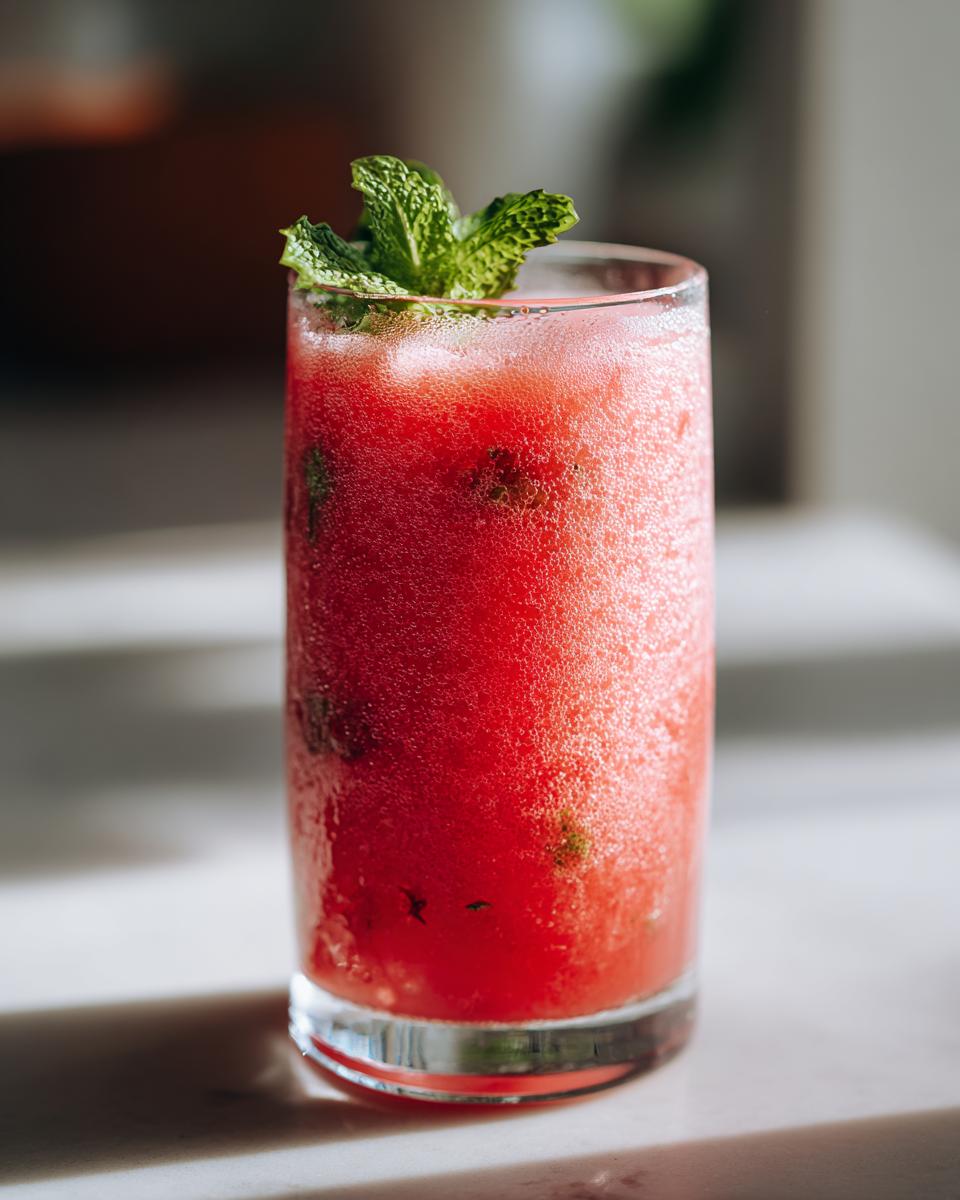 A tall glass of Watermelon Mint Agua Fresca garnished with fresh mint leaves, a refreshing summer drink.