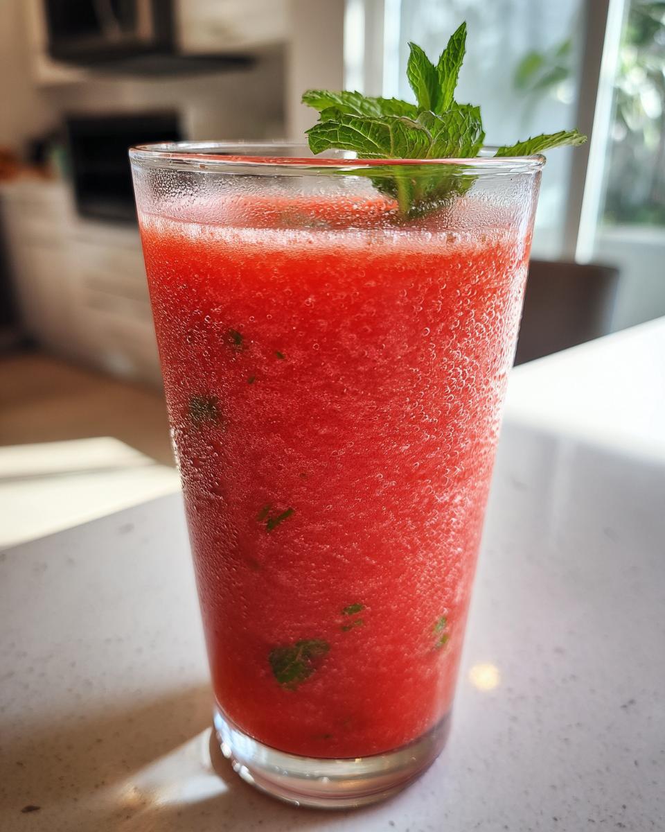 A tall glass of Watermelon Mint Agua Fresca, garnished with fresh mint leaves.