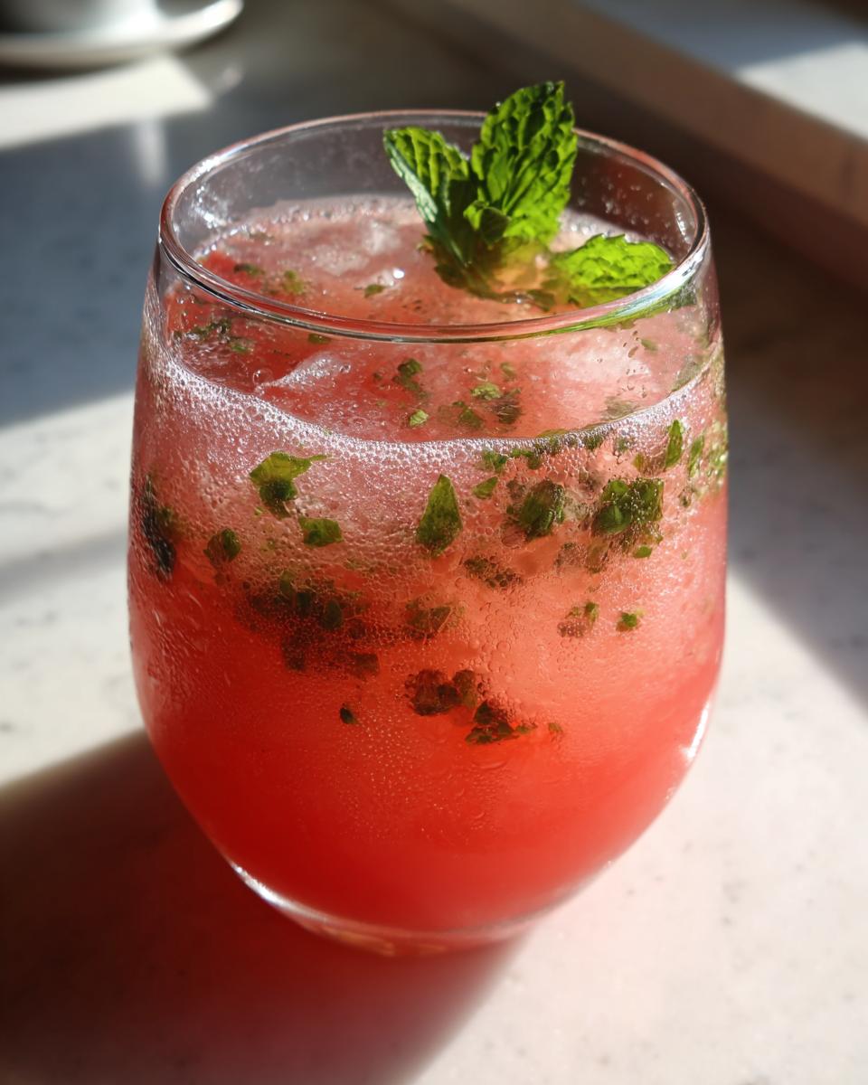 A glass of refreshing Watermelon Mint Agua Fresca, garnished with mint leaves.