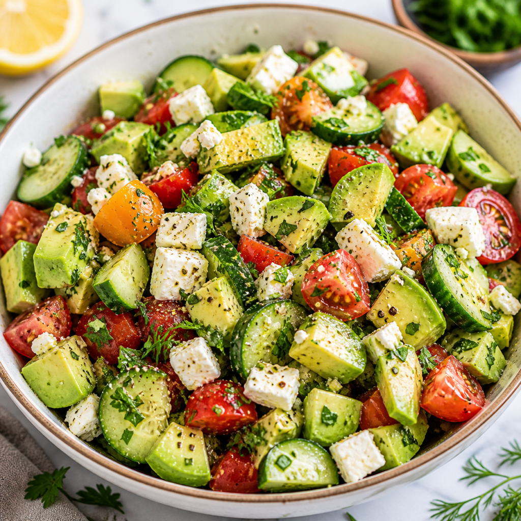 Fresh Cucumber Tomato Feta Salad with Avocado