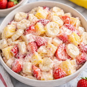 Creamy Strawberry Banana Fruit Salad with Pineapple